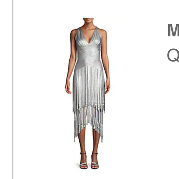 HERVÉ LÉGER Metallic Fringed Dress, Silver - Picture 1 of 4